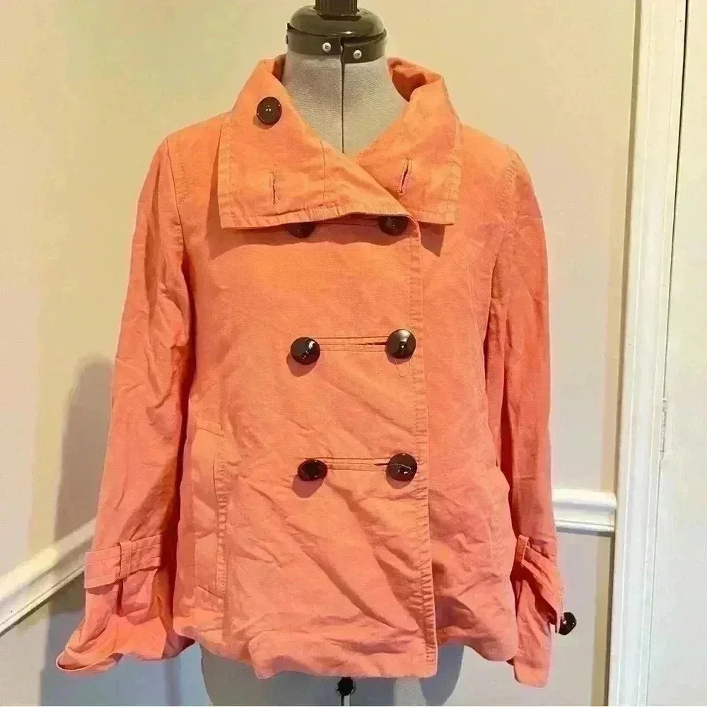 Zara Short Trench Coat Jacket Orange Medium Good Condition made in Spain
